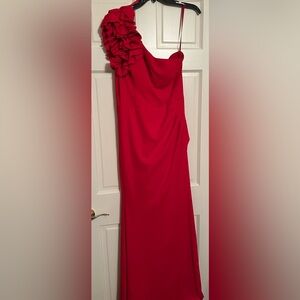 Xscape Vibrant Red One-Shoulder Ruffle Gown